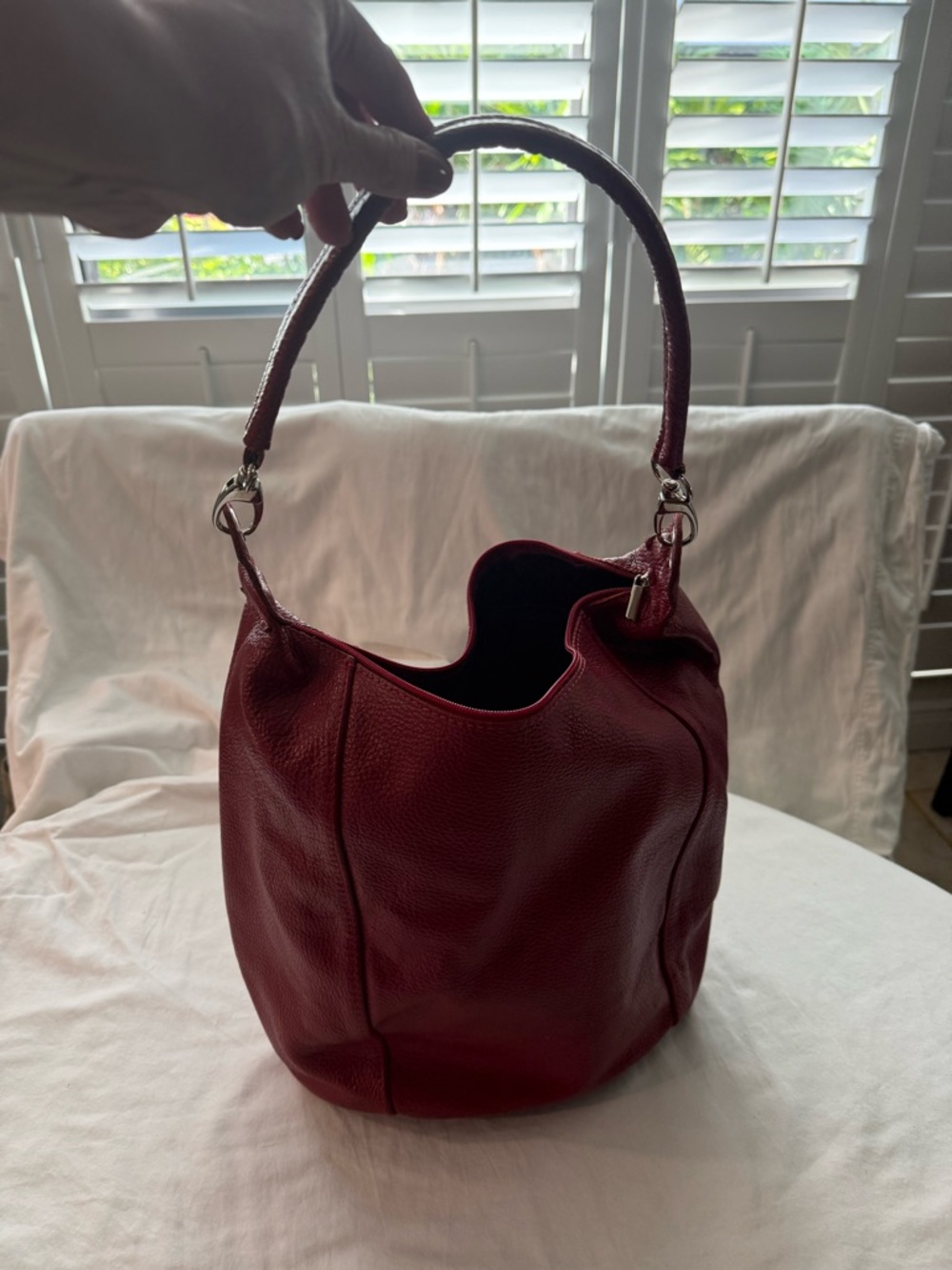 Red Leather Bucket Shoulder Bag purchased in Italy